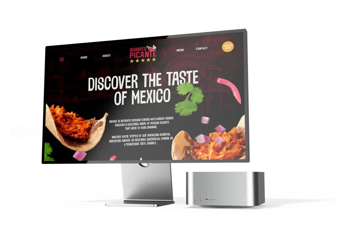 Burrito Picante website design by Salisbury Media shown on a desktop monitor
