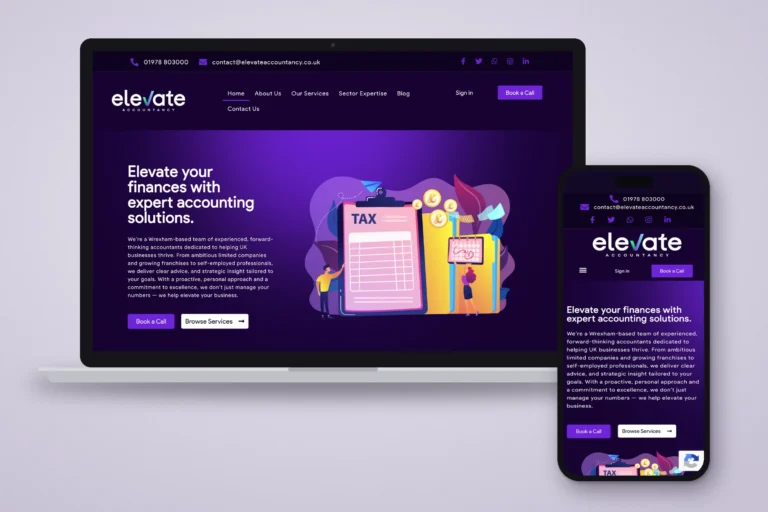 The Elevate Accountancy website homepage shown on a laptop and a smartphone